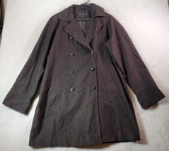 Gallery Rain Coat Women Size Large Black Long Sleeve Pockets Collar Button Front - £20.26 GBP