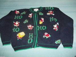 Casual Corner Christmas Sweater Ho Ho Ho Santa and Mistletoe Size S cute ugly - £7.22 GBP
