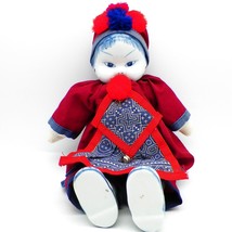 Asian Porcelain Doll 12” Vintage Pier One Imports Thailand Red Blue Dress - $14.79