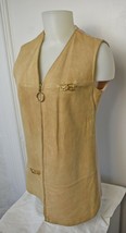 Vintage 1960s Tokki Tu Beige Suede &amp; Wool Zip-Front V-Neck Mod Vest - Wo... - $47.45