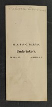 1890s Antique Ha &amp; Sc Tallman Undertakers Auburn Ny Melissa Ocobock Funeral - £70.07 GBP