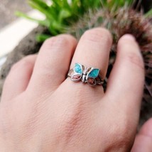 Vintage Genuine Turquoise &amp; Coral Butterfly Ring, size 6.5 - $49.99