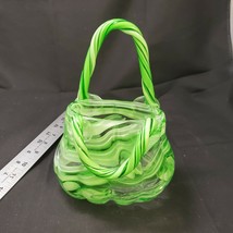 Art Glass Purse Angelina Block Crystal Vase Green and Cream Stripes EUC - £21.67 GBP