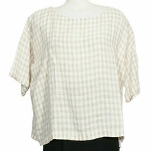 Eileen Fisher Natural Organic Linen Gingham Slub Box Top L - £67.26 GBP