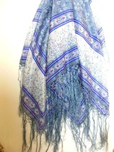 Vintage Scarf Soft Slate Blues with Extravagant Fringe on All Sides 38&quot; ... - $36.04