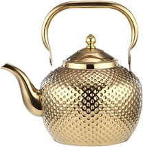 Gold Teapot Stove Top, Stovetop Tea Kettle Metal with Tea Strainer 2 Liters - £17.89 GBP