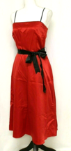 Suzy Shier Dress Size 7 Red Formal Spaghetti Strap Black Ribbon Belt Below Knee - £12.06 GBP