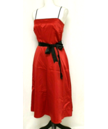 SUZY SHIER DRESS SIZE 7 RED FORMAL SPAGHETTI STRAP BLACK RIBBON BELT BEL... - £11.68 GBP