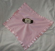 Baby Essentials Pink Brown Monkey Blanket Rattle Satin Security Lovey girl - $18.79