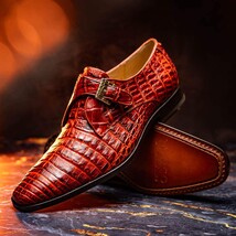 Rovigo Genuine Caiman Crocodile Monk Strap Shoes Rustic Cognac image 10