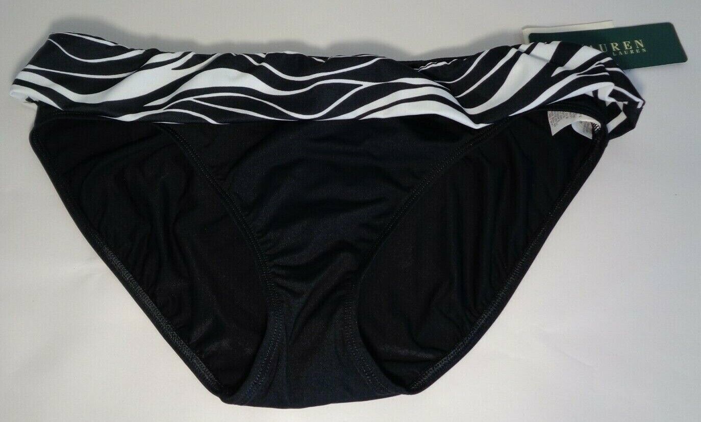 Ralph Lauren Size 14 Black White New Womens Banded Bikini Bottom Swimwear