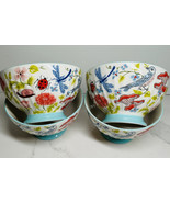 4 Footed Cereal Bowls POTTERS STUDIO Fine Ceramic Colorful Floral Design... - $65.82 CAD