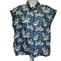 namaste greece button up short sleeve oragami paper crane blouse Size S - $19.79