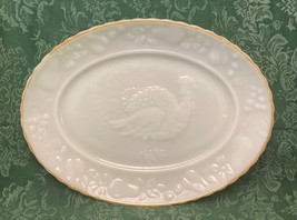 Vintage Anchor Hocking Thanksgiving turkey platter 15&quot; white milk glass ... - £9.49 GBP