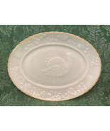 Vintage Anchor Hocking Thanksgiving turkey platter 15" white milk glass 1950s - £9.59 GBP