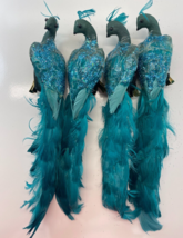 Lot of 4 Decorative 12 in Glittered PEACOCK Clip-On Bird Ornaments w/DEF... - $39.59
