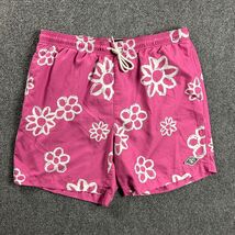Pacsun Swim Trunks Mens Large Pink Mesh Lined Shorts Floral Logo Polyester - $14.19