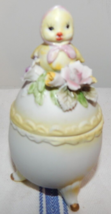 TRINKET BOX EGG - Porcelain Easter Egg with Chick and Applied Flowers on Lid - £8.55 GBP