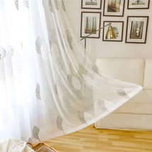 Vogol White Sheer Curtains Banyan Leaves Embroidered Design Rod Pocket, 2 Panels - £51.95 GBP