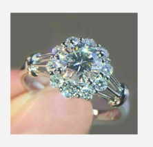 Silver Crystal Rhinestone Flower Design Ring Size 6 7 8 9 10 - $34.99