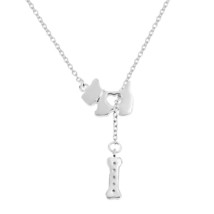 Charming Dog and Bone Pendants Sterling Silver Slide-Chain Necklace - £17.87 GBP