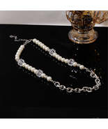 Pearl &amp; Crystal Silver-Plated Cable Chain Beaded Necklace - £11.84 GBP
