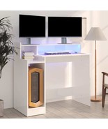 Desk with LED Lights High Gloss White  97x45x90 cm Engineered Wood - £42.66 GBP