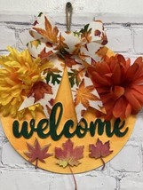 Welcome Fall leaves Sign Autumn floral orange Wall Door Porch round 9” New - $11.38