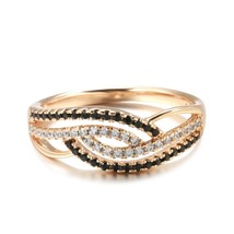 New 585 Rose Gold Embedded Dark Black White Zircon Rings for Women Hollow Curve  - £10.57 GBP