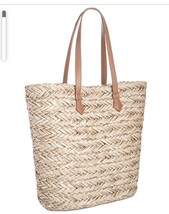 INC Women&#39;s Lillian Tote Straw Double Flat Strap Natural with Gold Thread - $54.45
