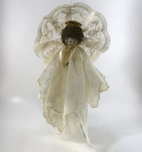 Christmas Ornament Angel Handmade White Fabric Lace Decor 13.5&quot; Vintage - £7.18 GBP