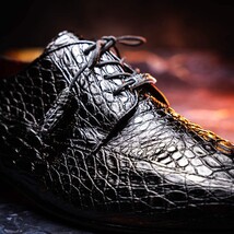 Leonardo Genuine Caiman Crocodile Dressy Derby's Shoes Lace up Black image 8