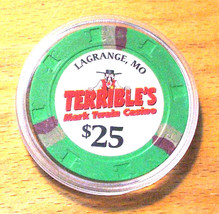(1) $25. TERRIBLE&#39;S CASINO CHIP - MARK TWAIN - La grange, Missouri - $29.95