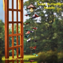 Solar Butterfly Mobile Crackle Glass Ball LED Hanging Porch Patio Garden Decor - £23.75 GBP