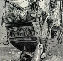 The Excitement Of Shark Fishing 1887 Wood Engraving Victorian Art DWEE23 - £47.12 GBP
