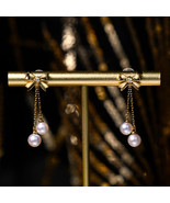 Faux Pearl Gold Bow Earrings  - $31.50 CAD