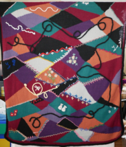 Homemade Knitted Throw 80s Abstract Wild 55&quot; x 48&quot; - £31.96 GBP