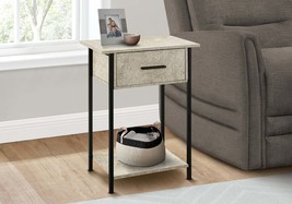 Contemporary 2-Tier Accent Side Table with Drawer - Cream Stone &amp; Black ... - $77.99
