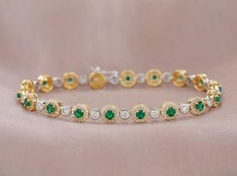 5Ct Round Cut CZ Green Emerald Tennis Bracelet 14K Yellow Gold Plated-925 Silver - £327.61 GBP