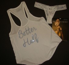 Victoria&#39;s Secret S Tank Cami+Thong Bridal White Bride Blue I Do Better Half - £62.75 GBP