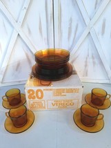 Vintage Mid Century Vereco France Amber Glass 20pc Dinnerware Setting For Four - $178.19