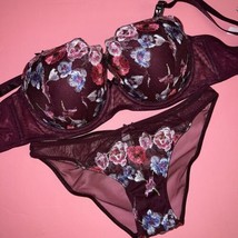 Victoria&#39;s Secret 32DDD,34D Bra Set Xs,S,M Panty Kir Blue Pink Floral Embroider - £62.75 GBP
