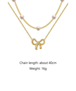 Gold Pearl Bow Pendant Double Layer Necklace - $4.19