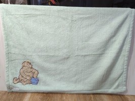 Disney Classic Pooh blue honey pot fleece baby blanket green used - £7.74 GBP