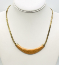 Vintage Gold Tone Peach Enamel Herringbone Chain Necklace - $21.78