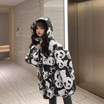 High Quality Winter Casual Women Coat Harajuku Print Cute Panda Family Sweet Whi - £41.11 GBP