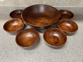 Vintage Mid Century Modern Salad Set 7 Piece Large Serving Bowl + 6 Smal... - £26.54 GBP