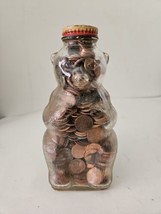  1950s Snow Crest 7&quot; Bear Glass Bottle Coin Bank Salem MA Packed full O ... - $23.38