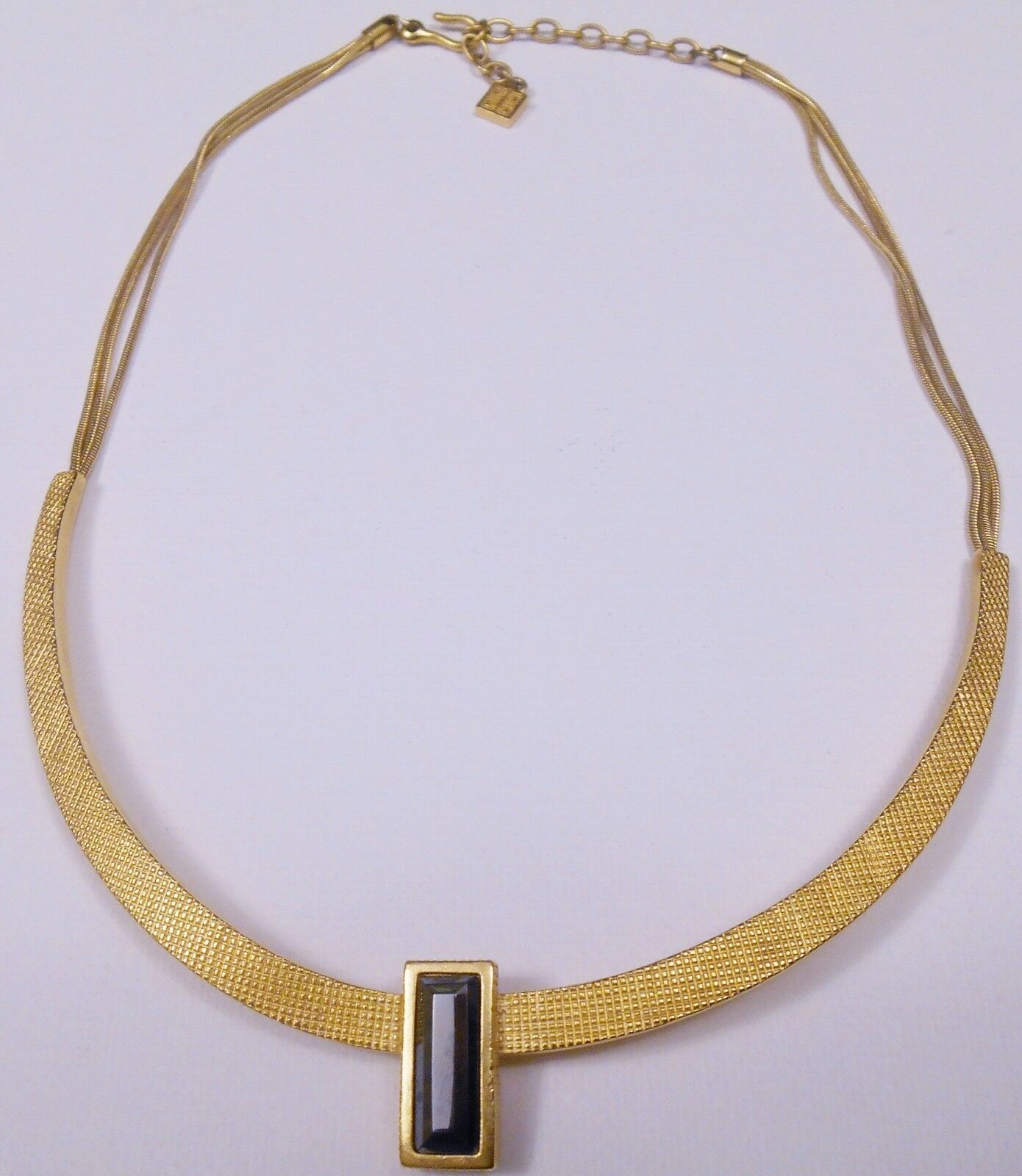 GIVENCHY Gold Tone Textured Choker NECKLACE Hematite Baguette Stone 17" - $99.95