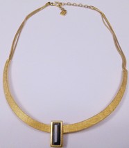 Givenchy Gold Tone Textured Choker Necklace Hematite Baguette Stone 17&quot; - £80.15 GBP